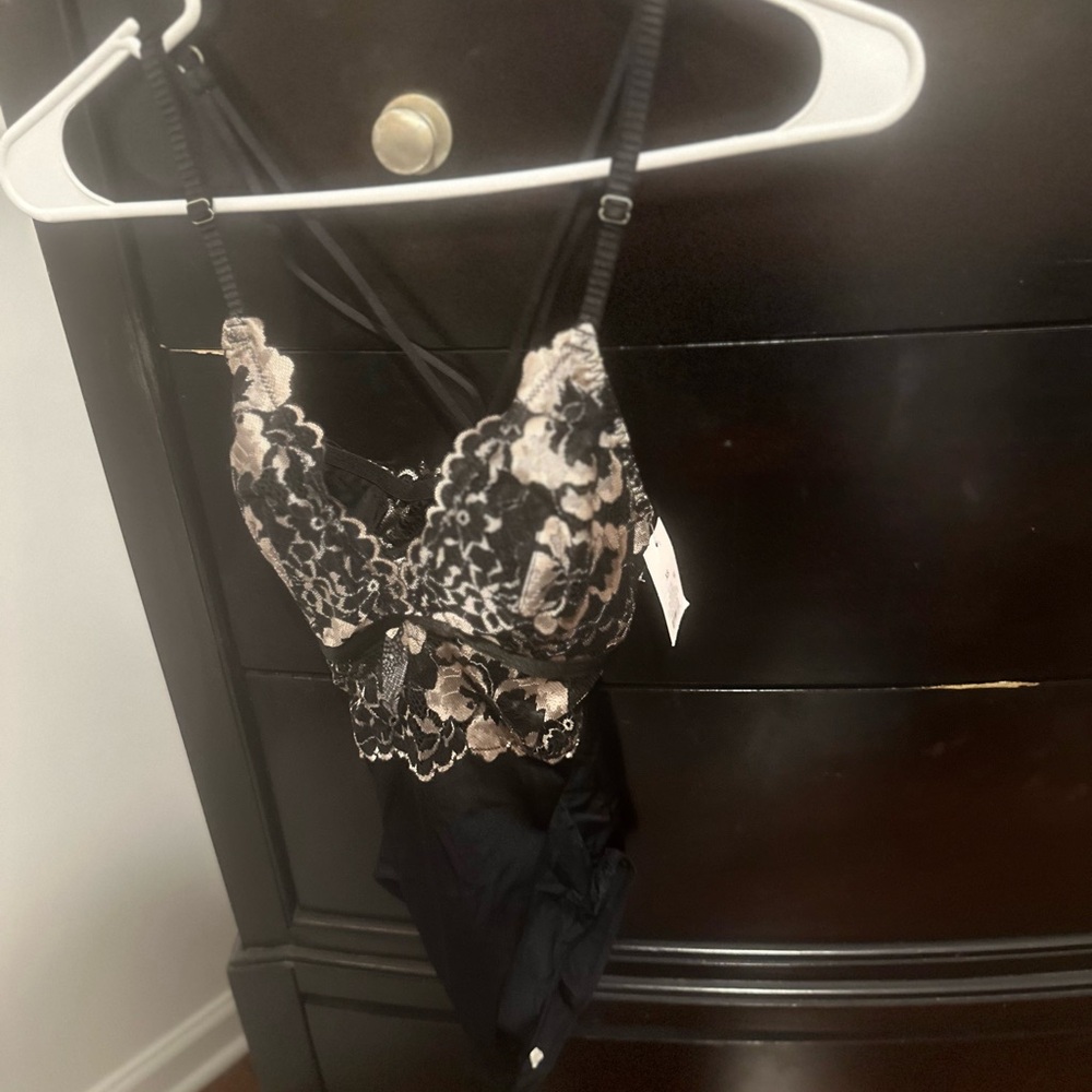 Madison Black and Cream Floral Lace Bodysuit